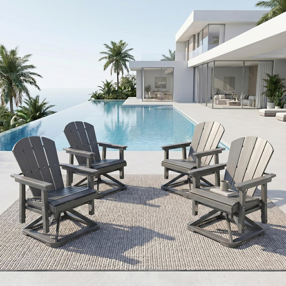 4-Piece Adirondack Swivel Glider Chair Set, Composite HDPE Outdoor Furniture ...