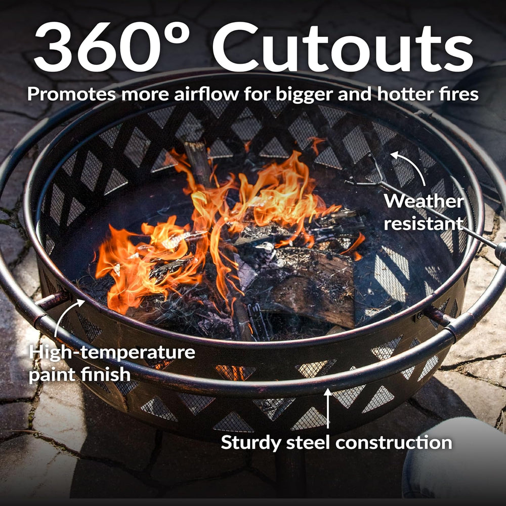 Sunnydaze Crossweave 36" Large Outdoor Fire Pit, Wood Burning, Round
