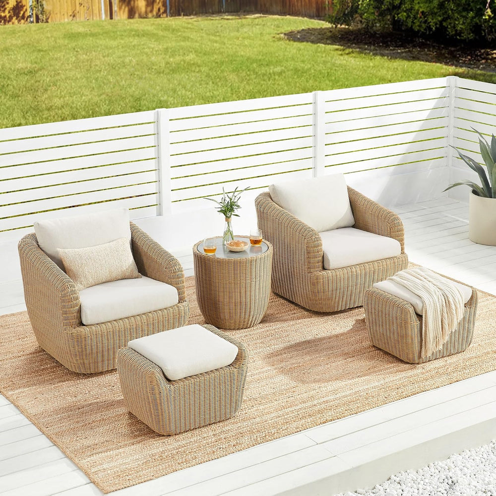 CHITA 5-Pieces Outdoor Wicker Furniture Set, Patio Conversation Set, Brown