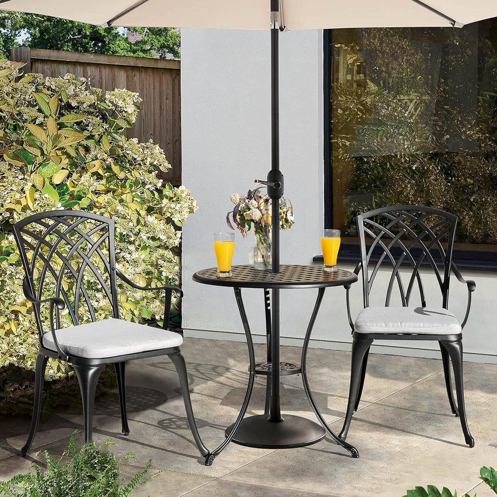 NUU GARDEN Outddor 3 Piece Bistro Set, Cast Aluminum Patio Furniture with Umb...