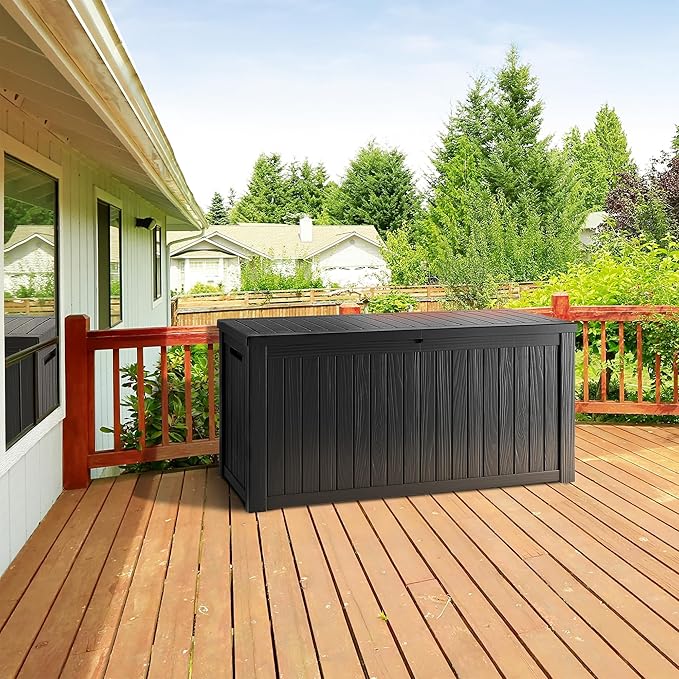 TARKARI 270 Gallon Lockable Resin Deck Box, Waterproof & UV-Resistant Out...