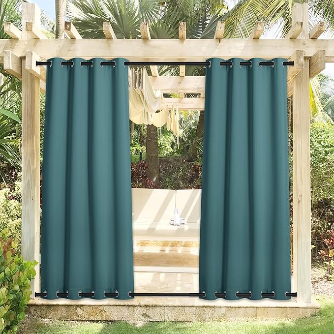 NICETOWN 2 Panels Outdoor Curtains for Patio Waterproof & Windproof, Ther...