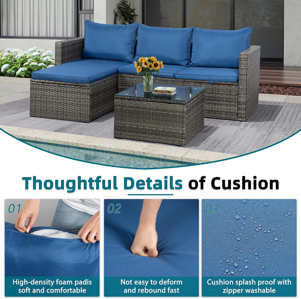 Patio Furniture Set with Detachable Soft Cushions, Outdoor PE Rattan Patio Co...