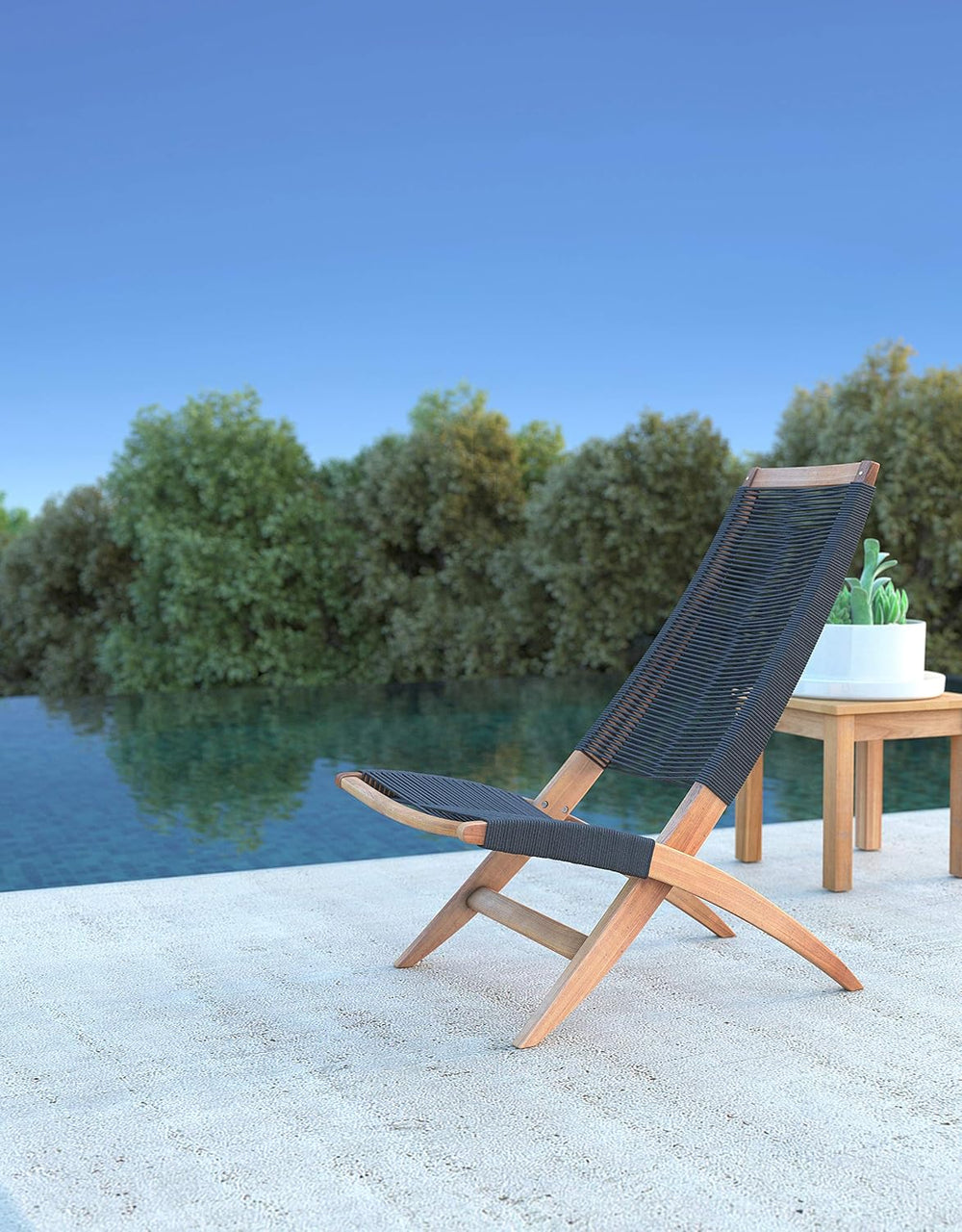 Patio Sense 63364 Lisa Modern Lounge Chair Natural Wood Finish Mid Century Mo...