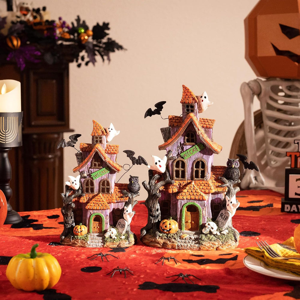 Valery Madelyn Halloween Decorations, Lighted Halloween Village Houses with L...