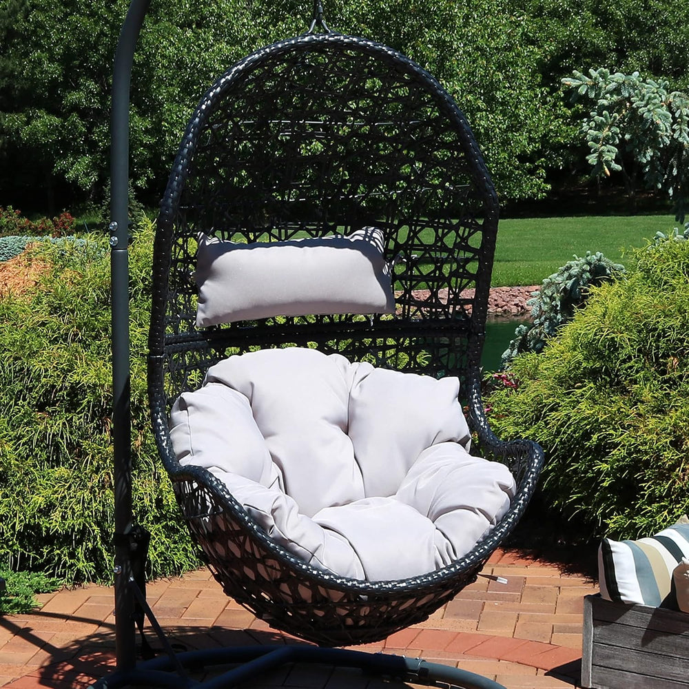 Sunnydaze Cordelia Egg Chair with Cushions -Resin Wicker Hanging Chair with 2...