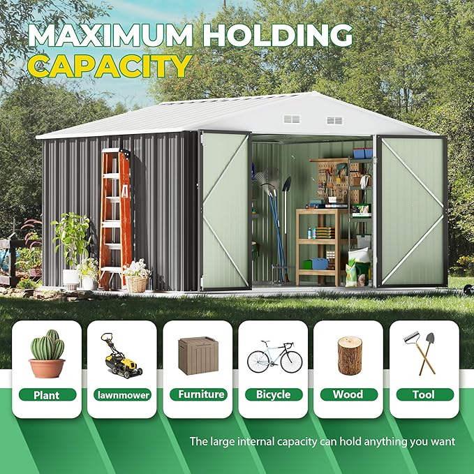 Devoko 10 x 10 FT Outdoor Storage Shed, Metal Garden Sheds & Outdoor Stor...