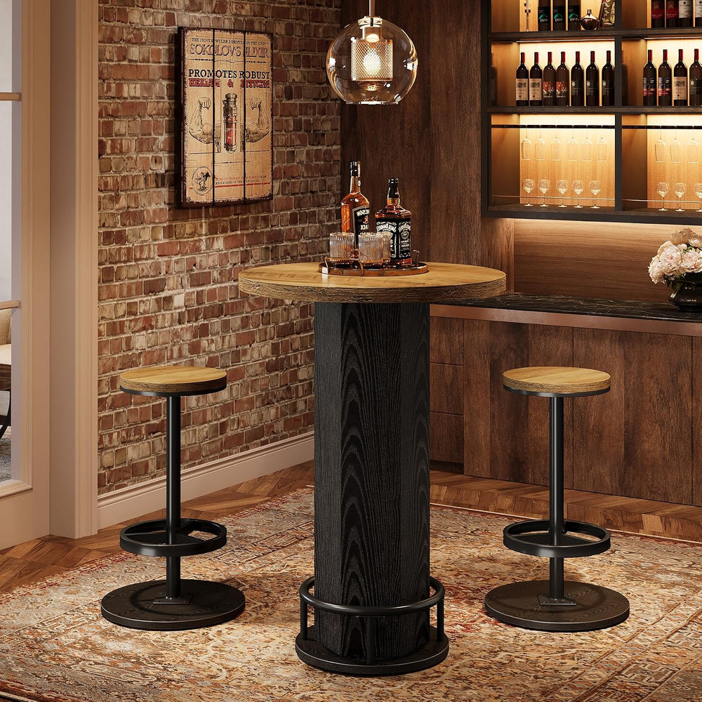 Tribesigns Round Bar Table with Chairs, Industrial Bistro Sets with 2 barstoo...