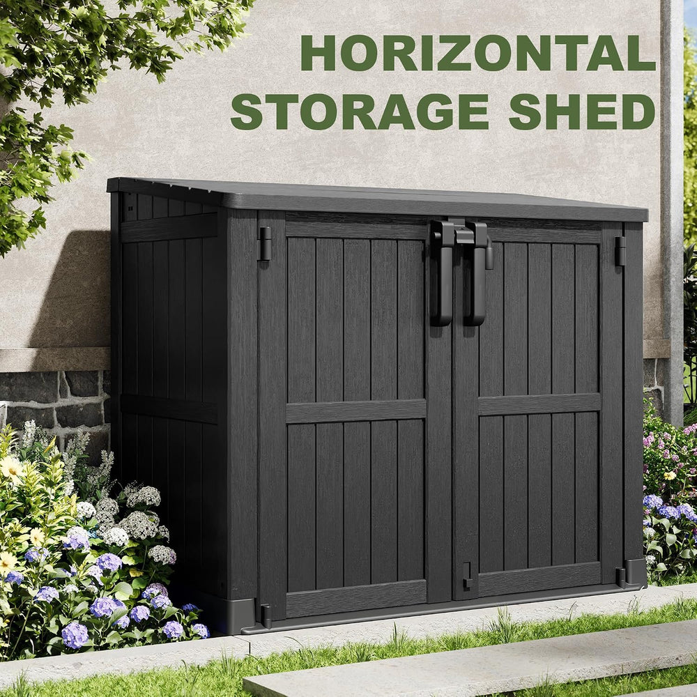 36 Cu Ft Resin Outdoor Storage Shed, Weatherproof Horizontal Outdoor Storage ...