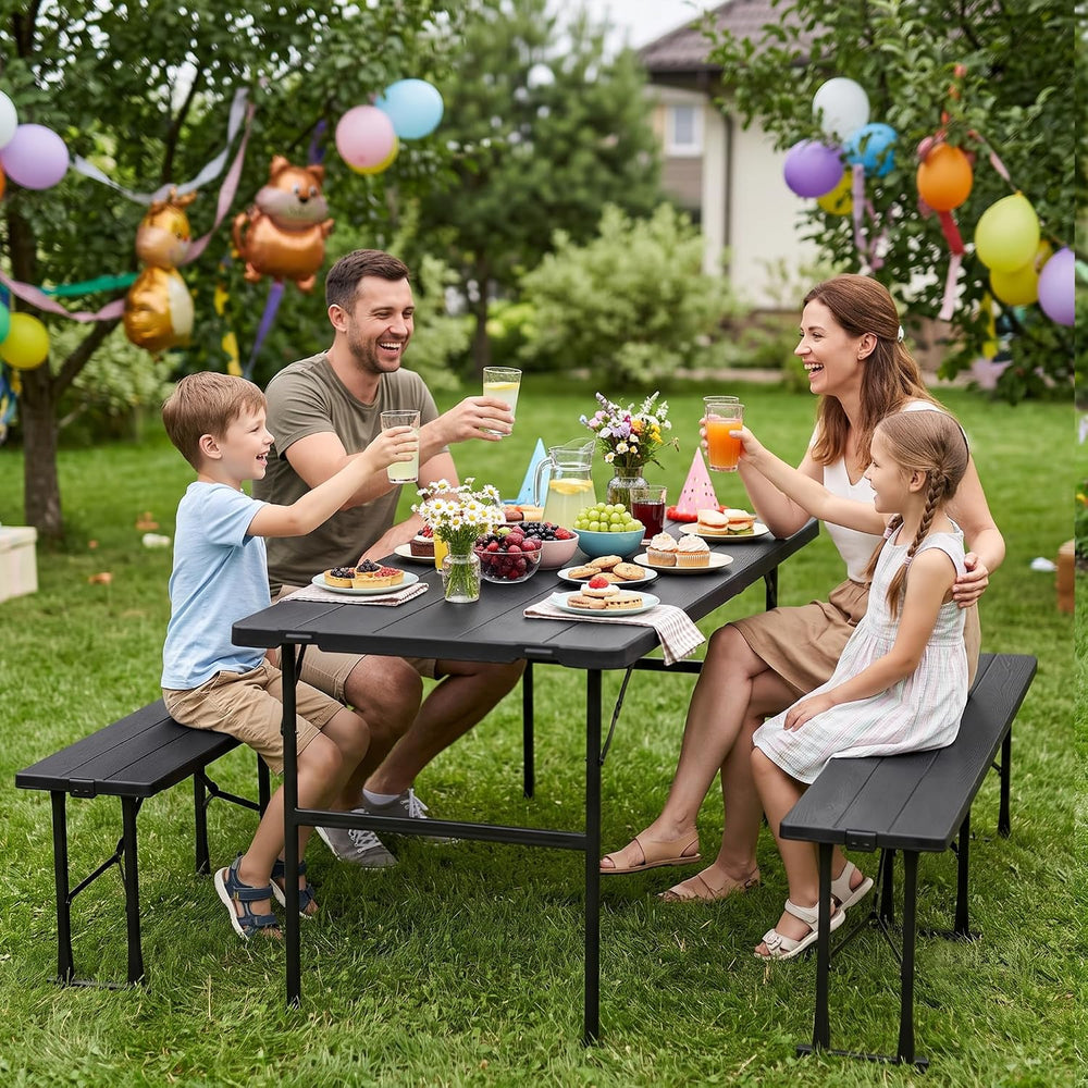 ZENY Folding Picnic Table Set with 2 Benches