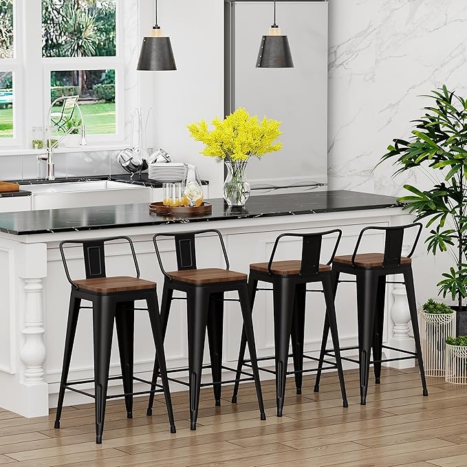 Yongchuang 24" Metal Barstools Set of 4 Counter Bar Stools with Wood Top...