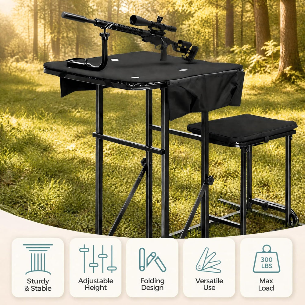 GYMAX Foldable Shooting Table Seat Set, Height Adjustable Hunting Gun Rest Ta...