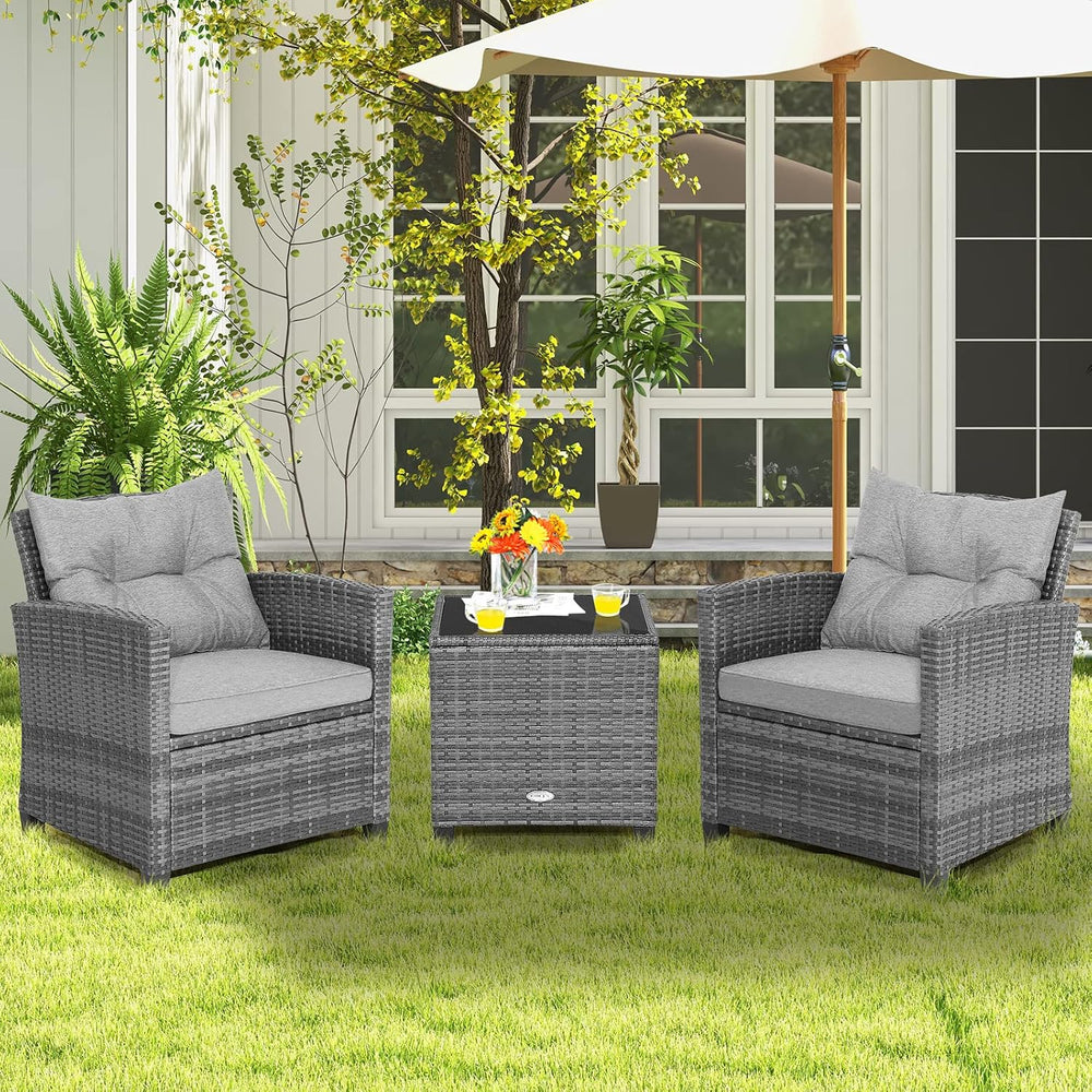 ORALNER 3 Pieces Patio Furniture, Mix Gray Wicker Bistro Set (Gray)