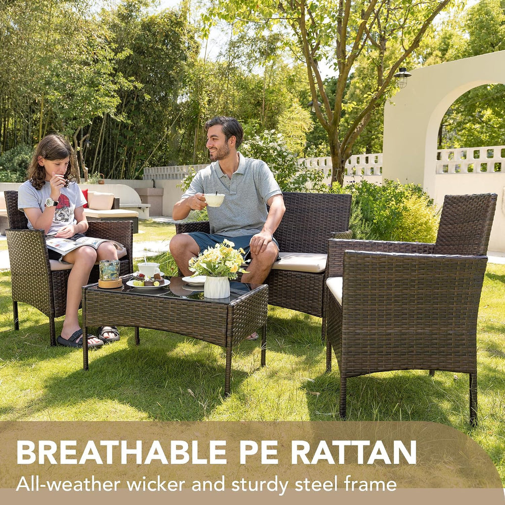 Devoko 4 Pieces Outdoor Patio Furniture Set, PE Rattan Wicker Chairs(Brown)