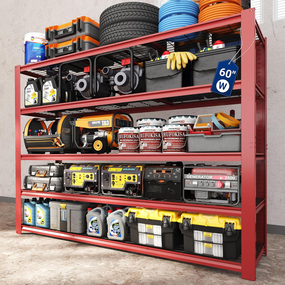 FLEXIMOUNTS Garage Shelving, 60" W x 72" H x 24" D, Red, 5 Tier