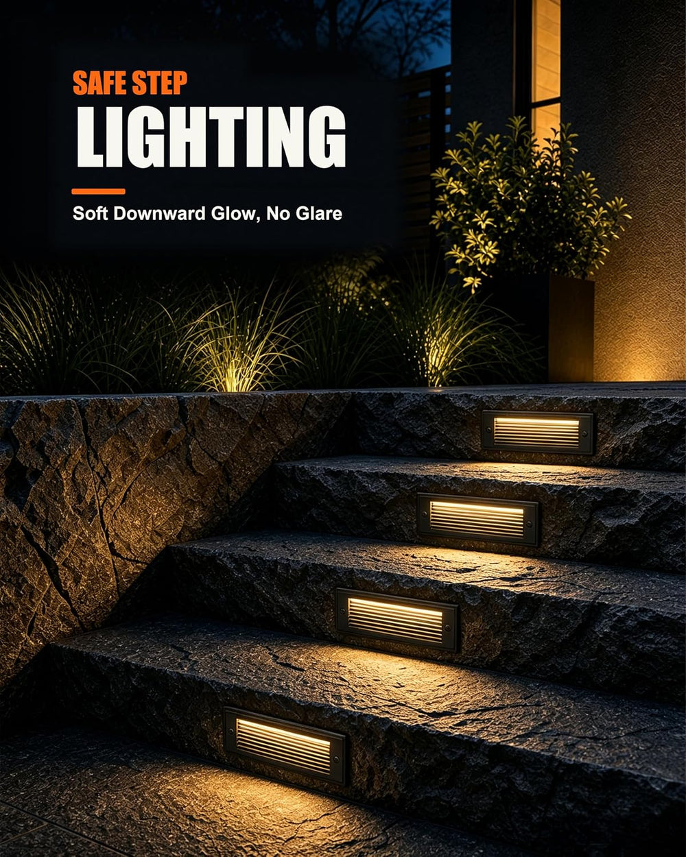 4-Pack 9 Inch Low Voltage Step Lights Outdoor, 5W LED Deck Stair Lights