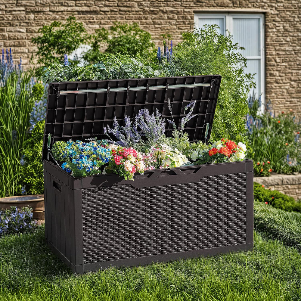 Devoko 97 Gallon Deck Box, Waterproof Resin Outdoor Storage Box for Outside a...