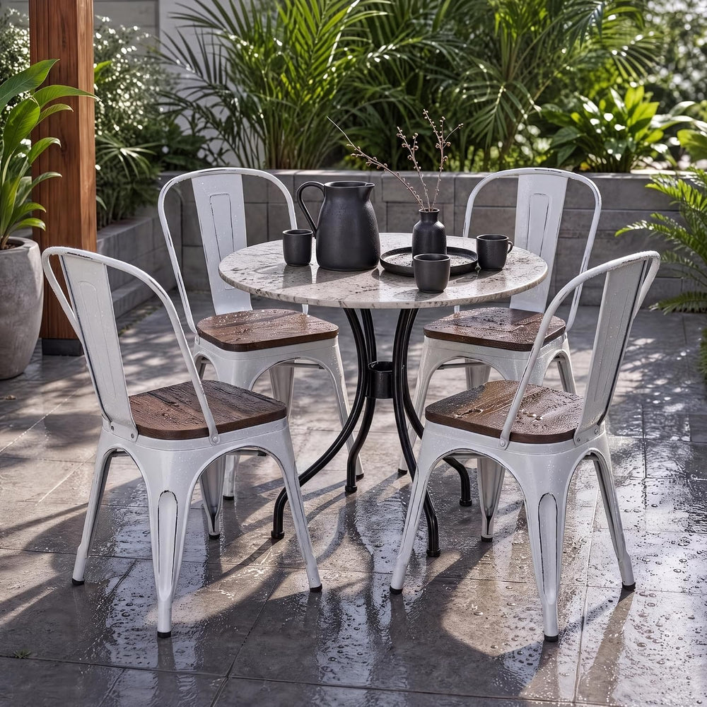 Furmax Metal Dining Chairs with Wood Seat, Indoor-Outdoor Use Stackable Chic ...