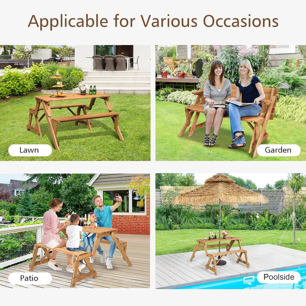 GYMAX Picnic Table, 2 in 1 Convertible Picnic Bench Table Set, Transforming I...