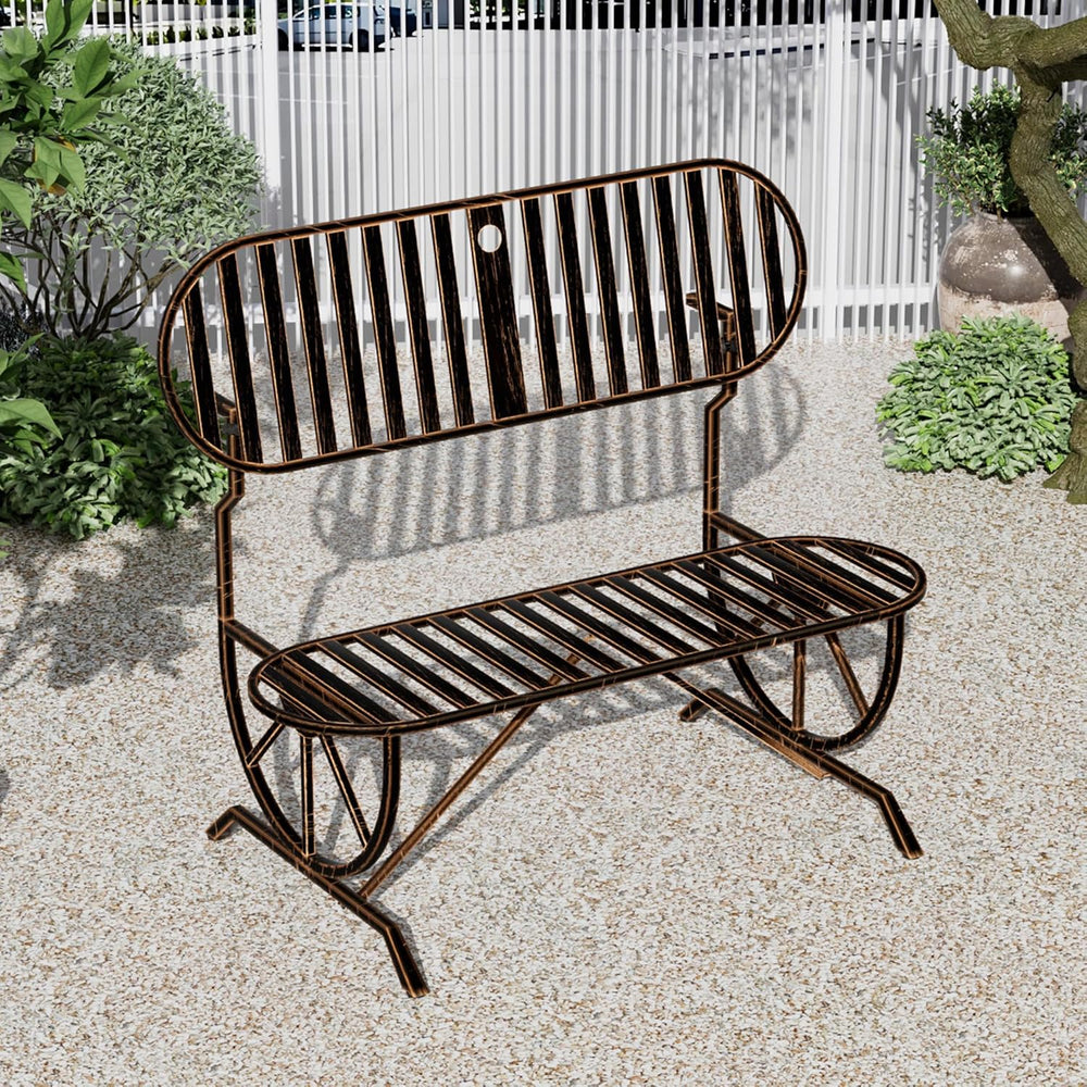 Outdoor Convertible Bench, Patio Garden Bench with Wagon Wheel Arms, Cast Iro...