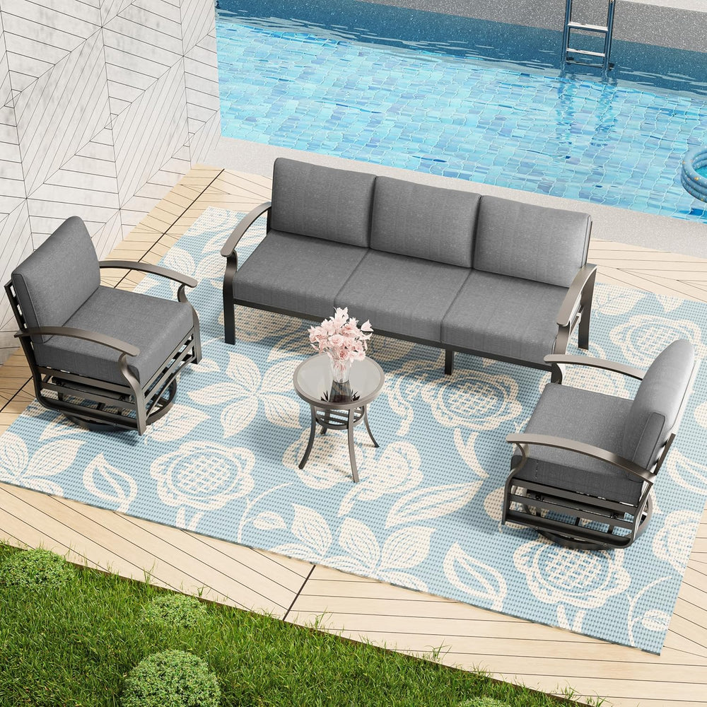Patio Furniture Set 3-Piece Aluminum Armrest Sofa, All-Weather Patio Conversa...