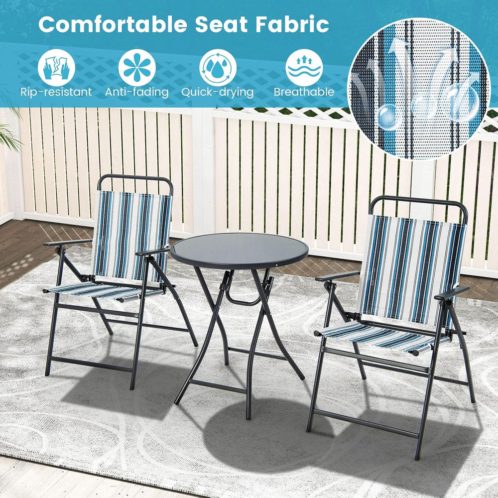 Tangkula 3 Piece Patio Folding Table & Chairs, Portable Patio Dining Set