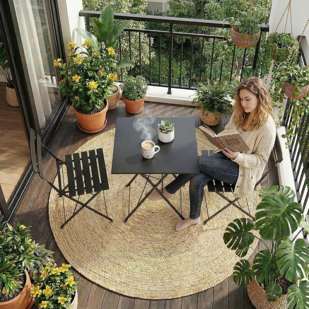 GAOMON 3-Piece Bistro Set – Steel Frame Space-Saving Folding Patio Furniture ...