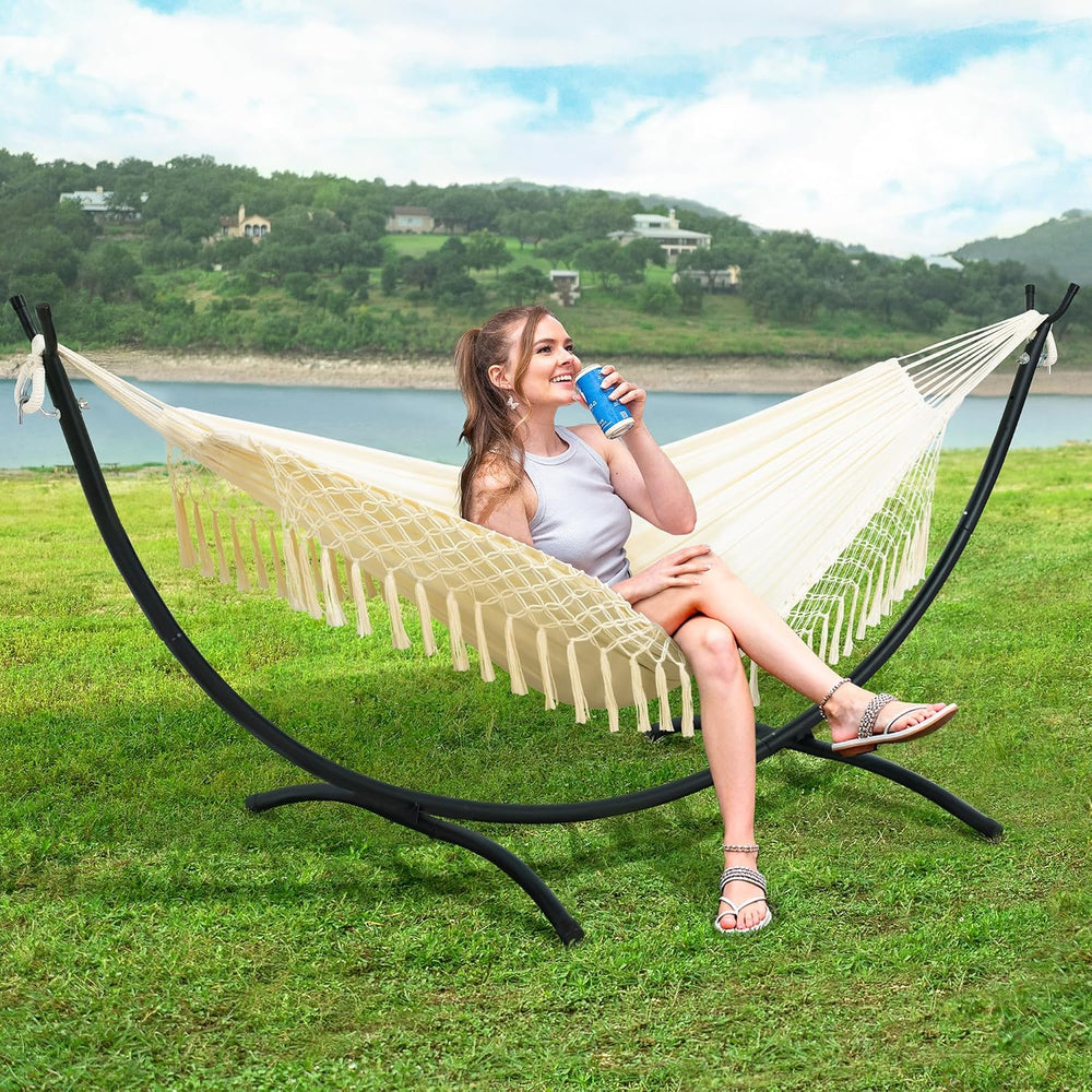 Portable Outdoor Hammock with Stand Included, Double Hammock with Tassel for ...