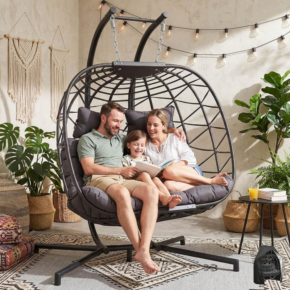 RADIATA Double Egg Swing Chair with Stand and Cover, Outdoor Large Seat