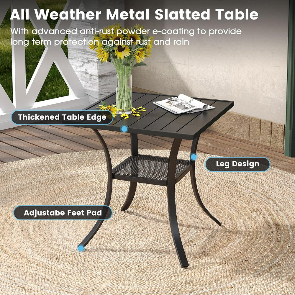 DIFY 3pc Outdoor Dining Set, 27.6" Square Table & Padded Swivel Chairs