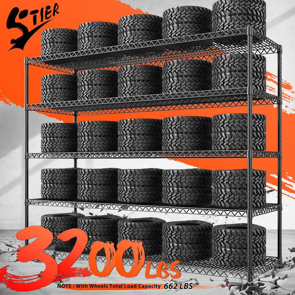 REIBII 5-Tier Heavy Duty Shelving with Wheels, 3200LBS Storage Rack
