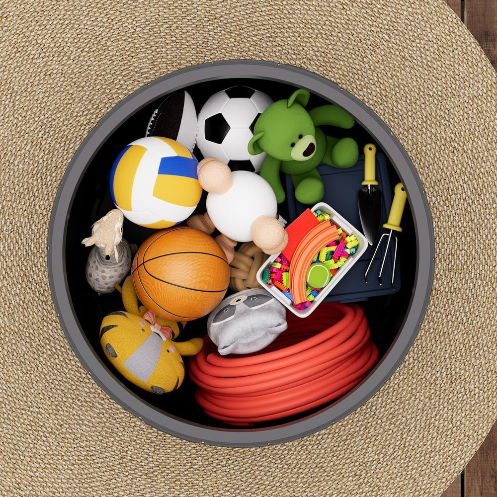 ZZM 33 Gallon Round Deck Box, Patio Side Table for Cushion, Picnic Bucket, Sm...