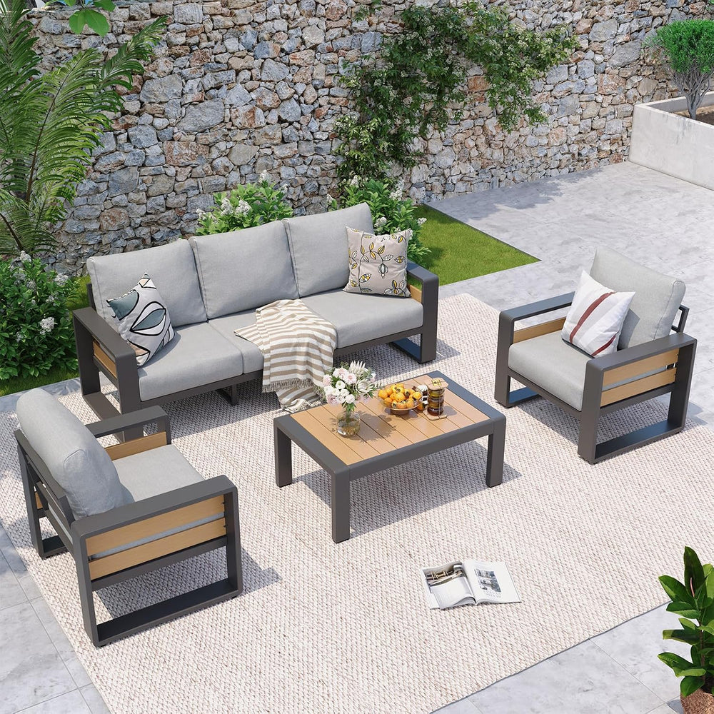 Aoxun Aluminum Patio Furniture Set, 5 Seats Luxury Metal Patio Conversation S...