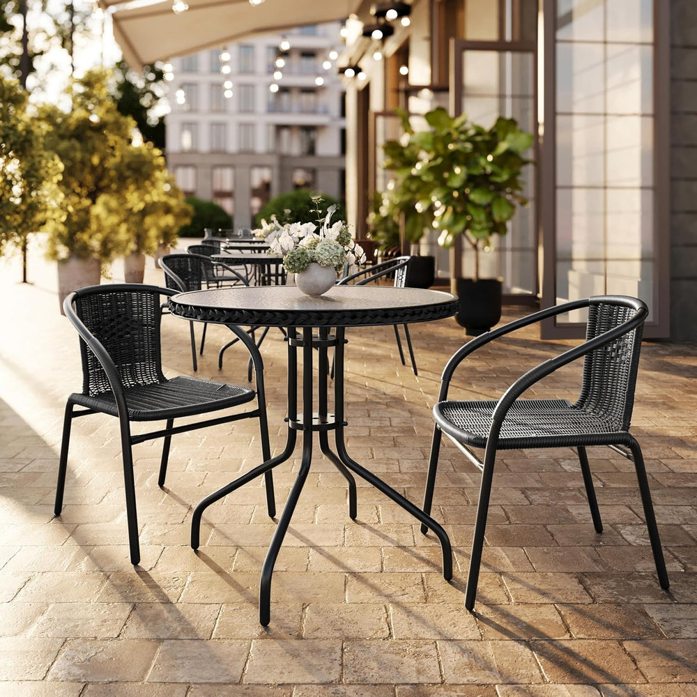 Flash Furniture Modern Rattan Indoor/Outdoor Restaurant Dining Chairs, Stacka...