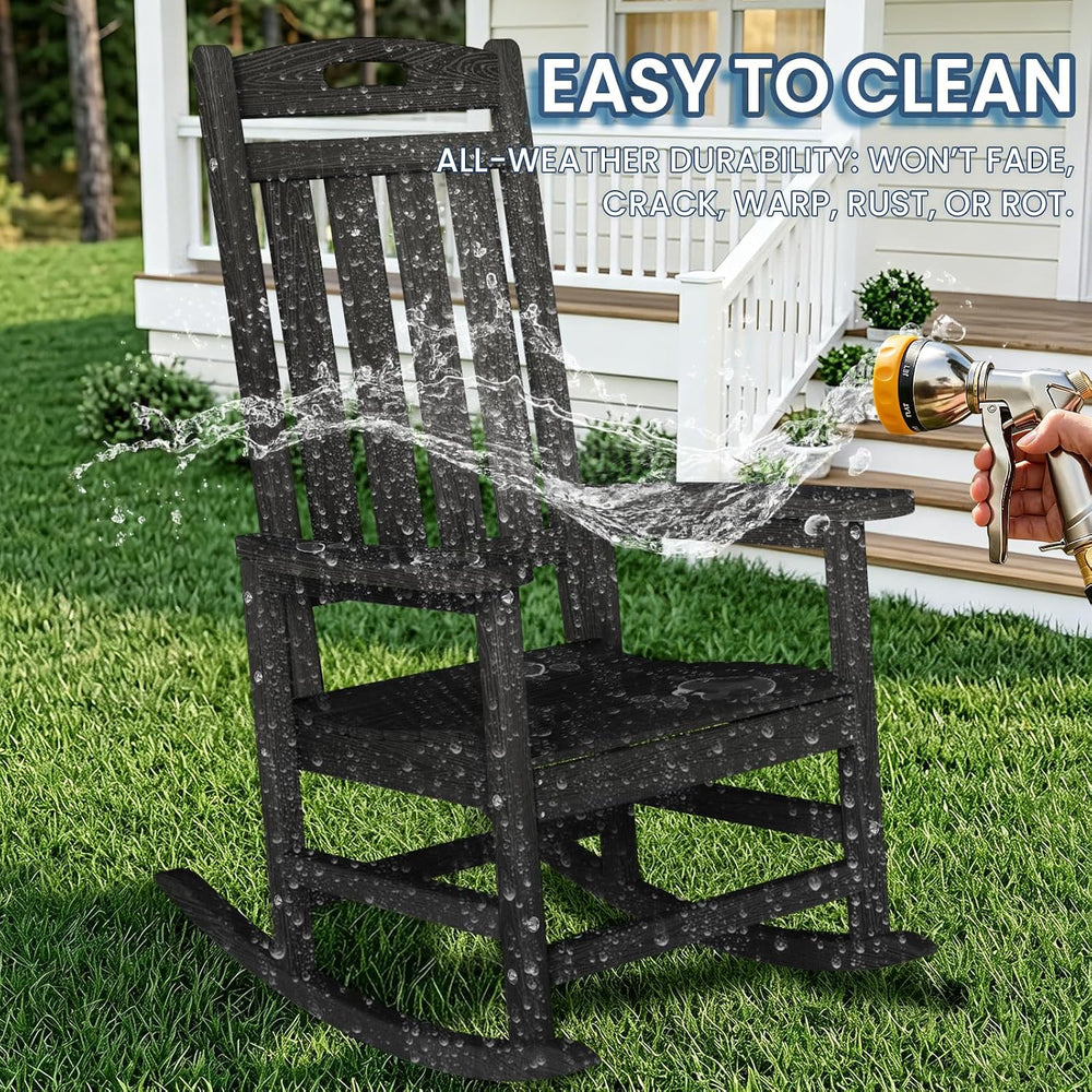 Oversized Outdoor Rocking Chair, HDPE Plastic High Back Rocking Chairs