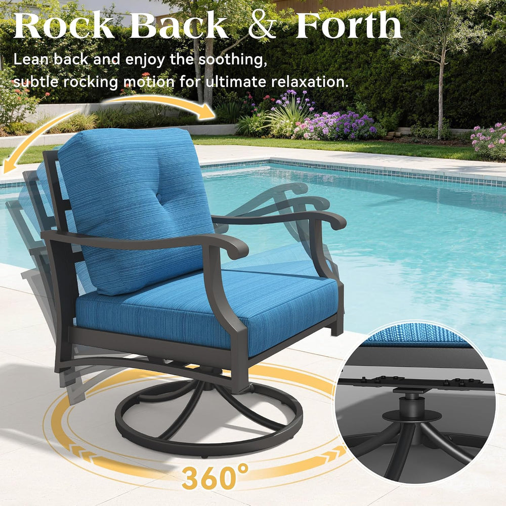 4-Piece Metal Patio Conversation Set with Rocking Swivel Seats, Blue