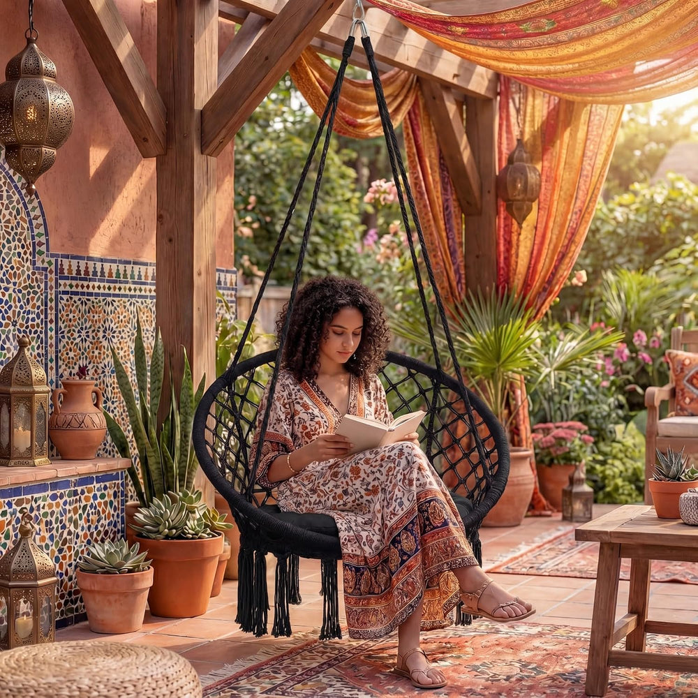 Giantex Hammock Chair Macrame Swing, Boho Swing Chair with Round Seat Cushion...
