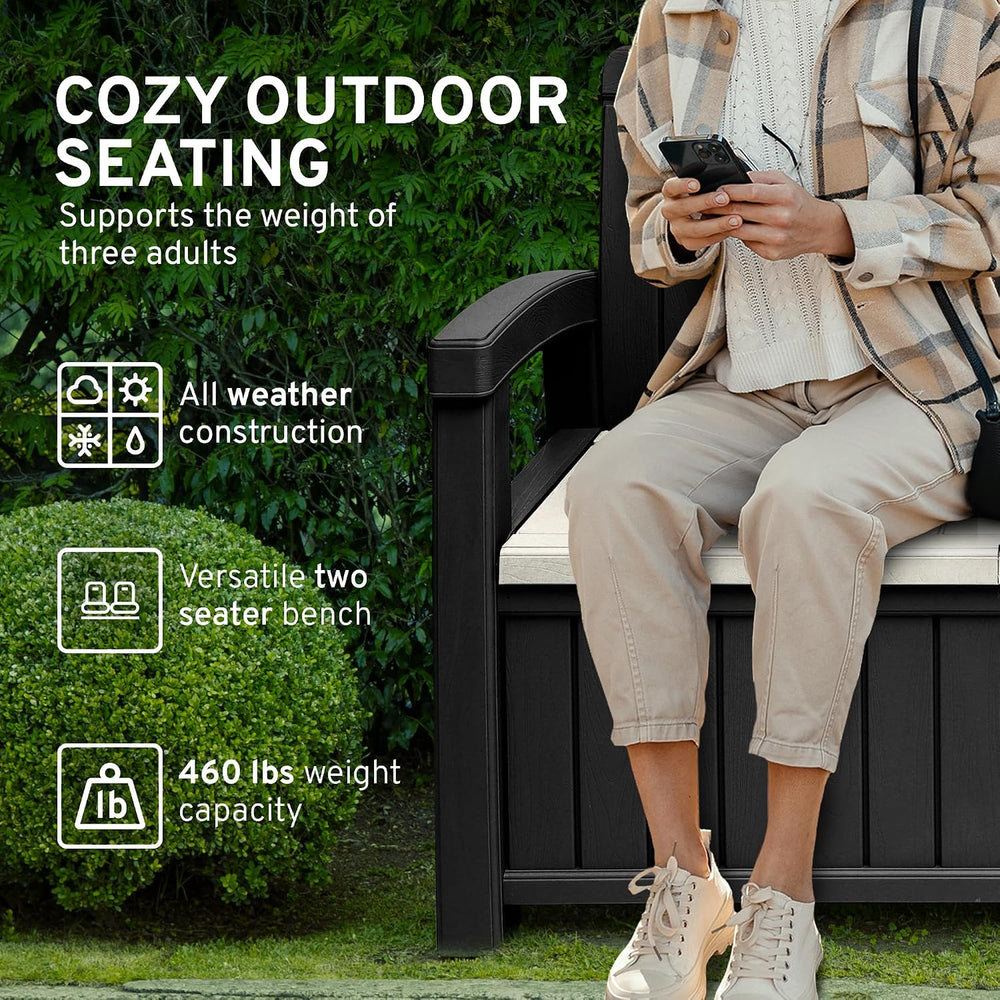 EconoHome 2 Seat Outdoor Storage Bench with Rain Cover - 60 Gallon Capacity -...