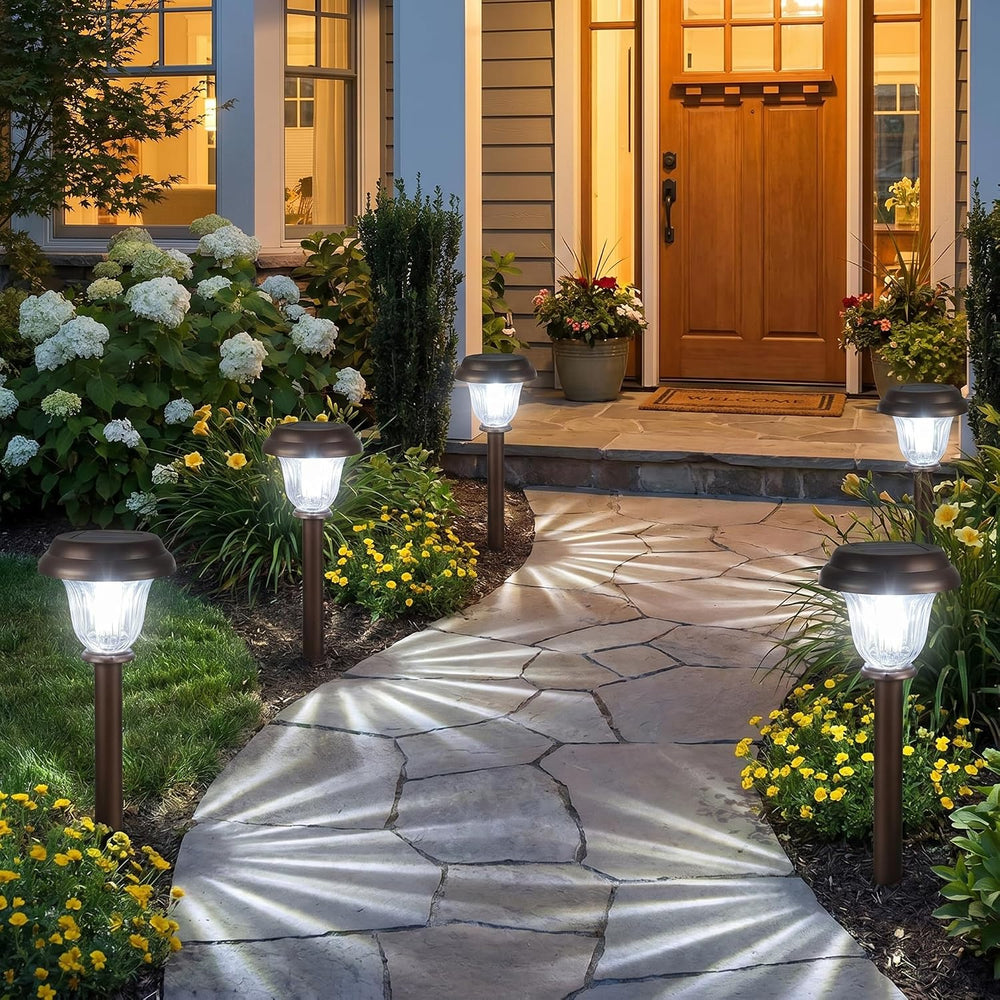 Solar Lights Outdoor, 6 Pack Brushed Stainless Steel Glass Solar Pathway Ligh...