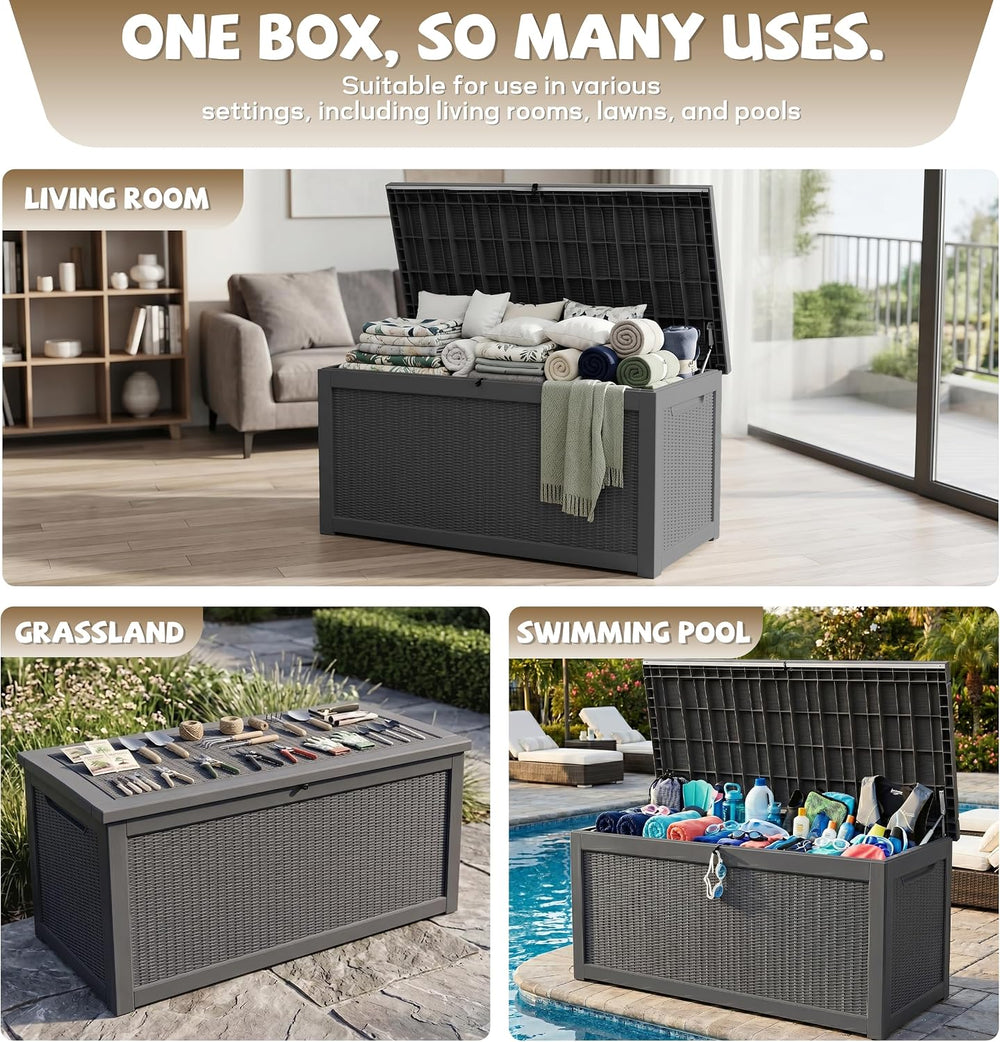 EasyUp 350 Gallon Deck Box Outdoor Storage Box, Black