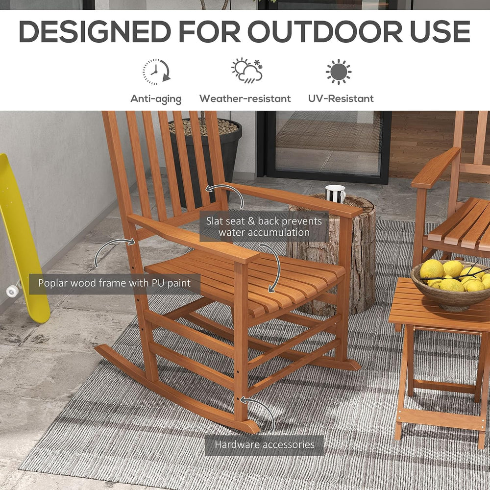 Outsunny Outdoor Rocking Chair Set of 2 with Side Table for Patio Teak