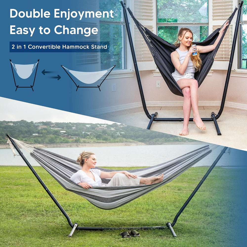 SUNCREAT 2-in-1 Convertible Backyard Fabric Hammock with Stand, Gray