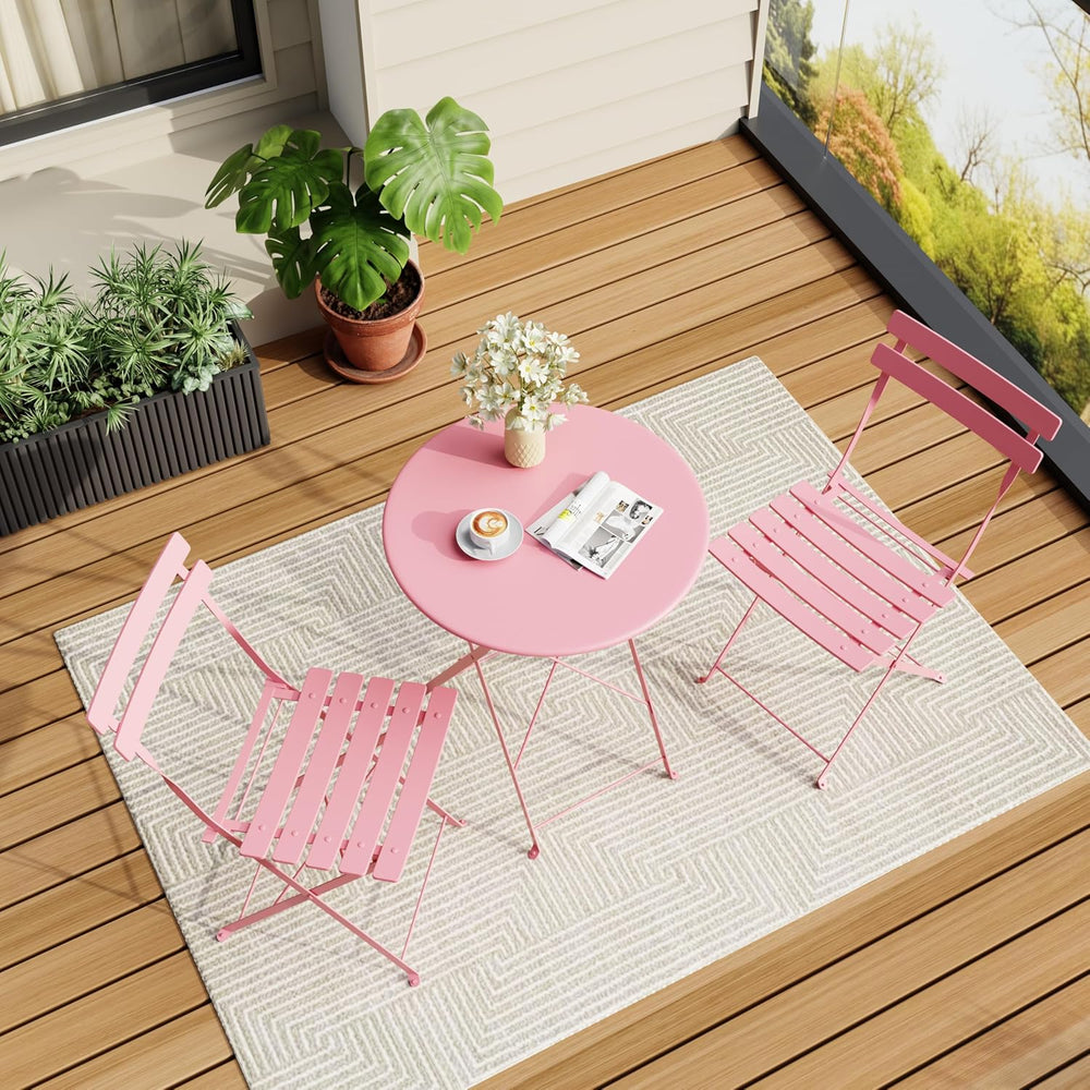Bistro Table and Chairs Set of 2, 3 Piece Folding Patio Bistro Set, Pink