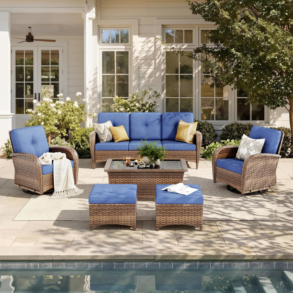 Sophia & William 6-Piece Wicker Patio Furniture Set, Navy Blue