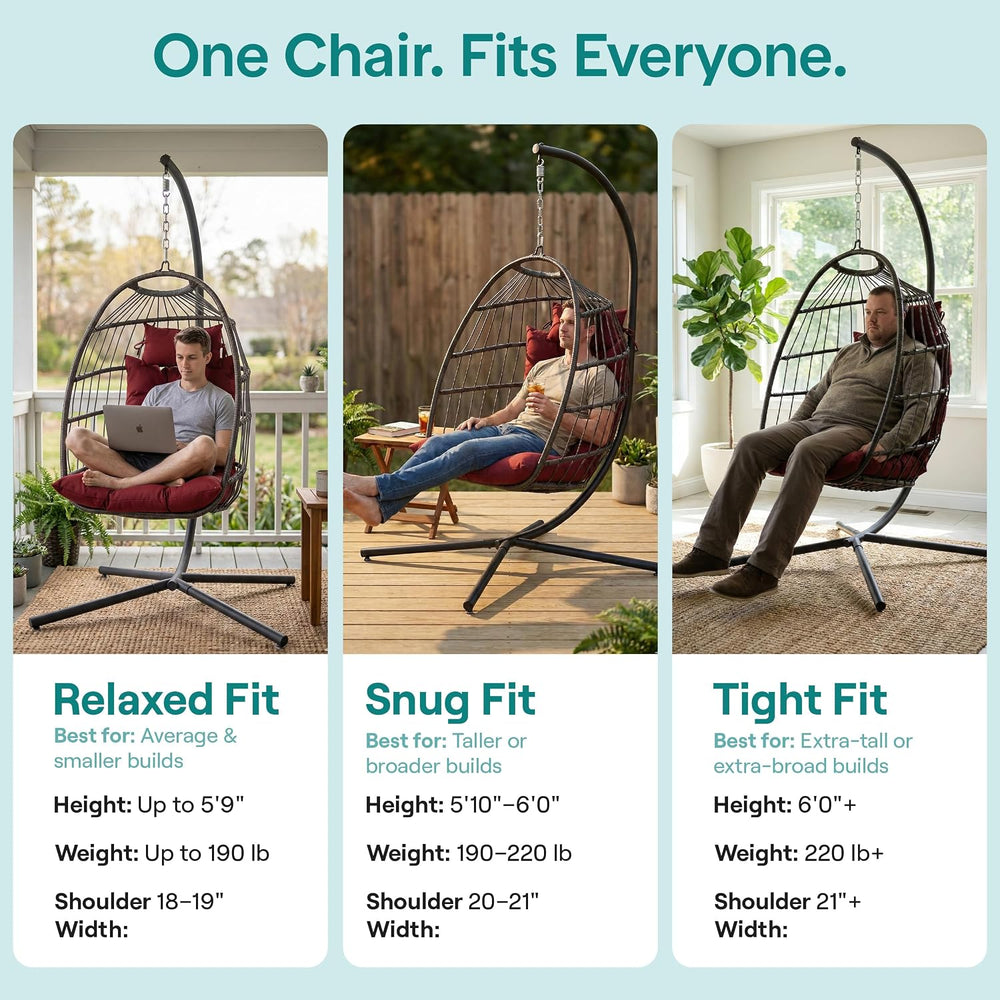 SereneLife Hanging Egg Chair with Stand | Foldable Rattan Wicker Hammock Chai...