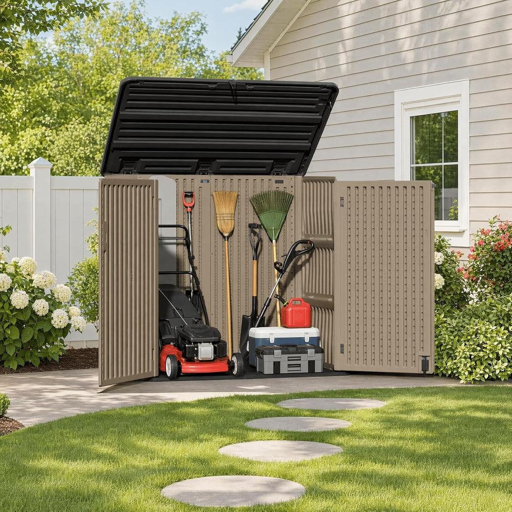 ADDOK Outdoor Storage Cabinet, 48 Cu.Ft Horizontal Resin Storage Shed