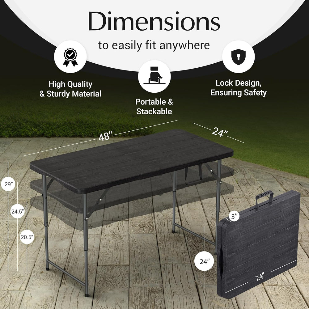 2 PACK of 4 Feet Foldable Table Adjustable Height with Built in Handle, Steel...