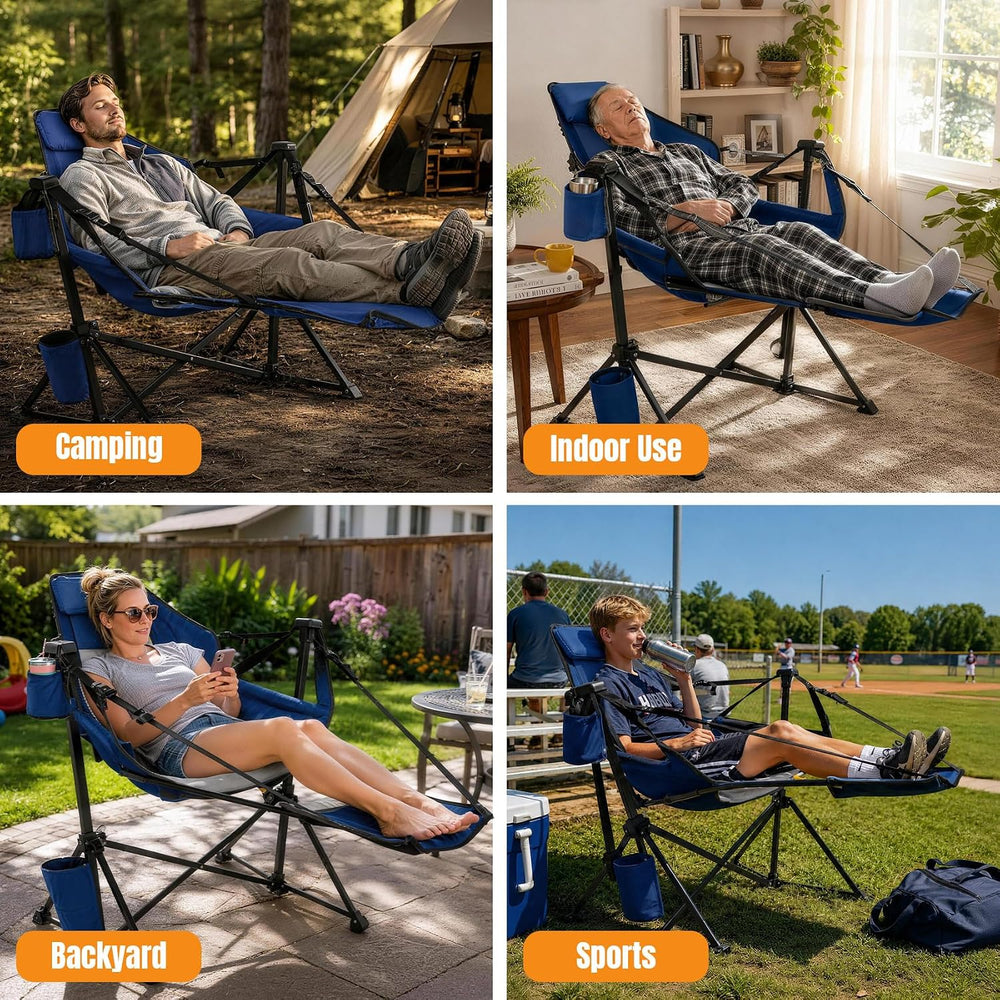 HOPERAN Hammock Camping Chair with Footrest 400lb Swing Chair, Blue 2 Pack