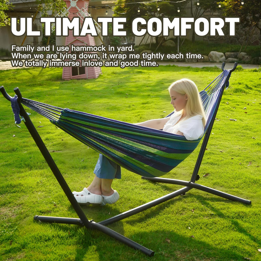 Hammock with Stand for Outside, 450lb Steel Frame, Blue