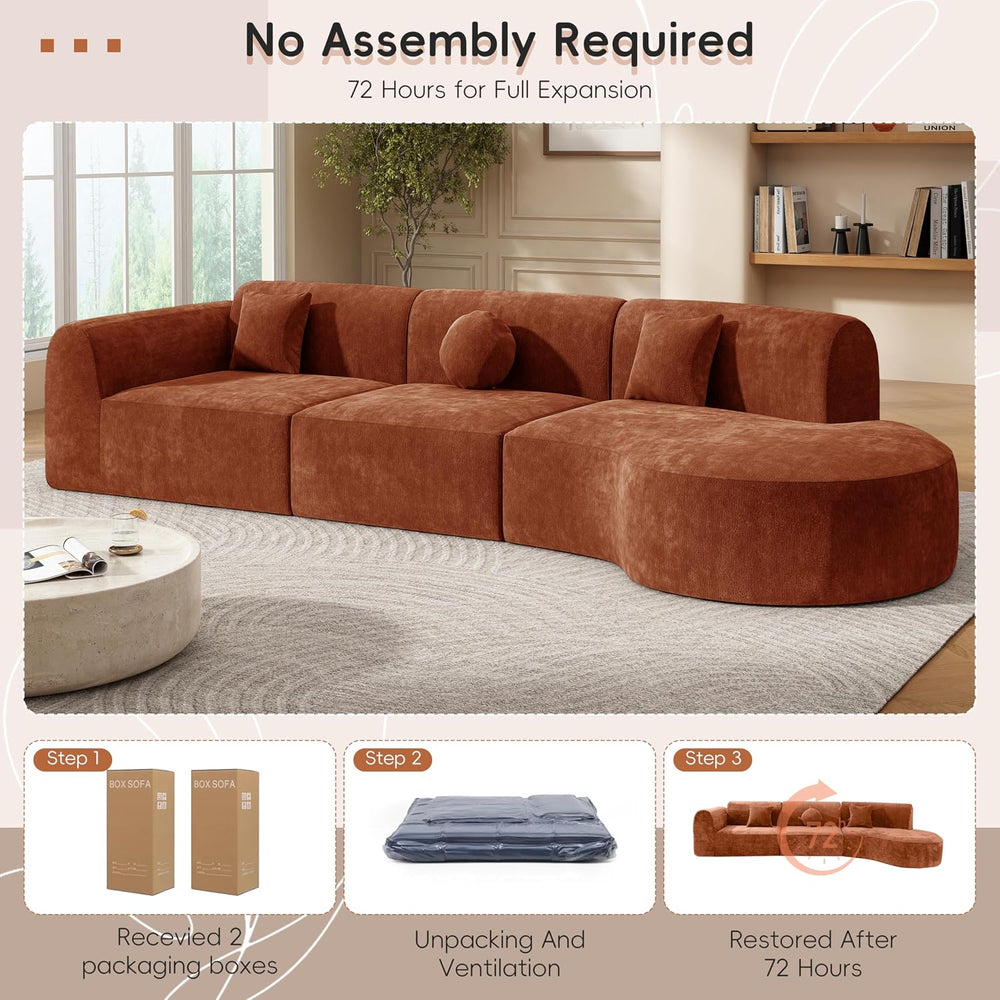 Merax 140" Curved Polyester Sectional Sofa Set, 7 Seat Modern Cloud Couc...